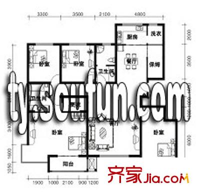 金潞苑戶型圖A戶型 4室2廳2衛(wèi)1廚