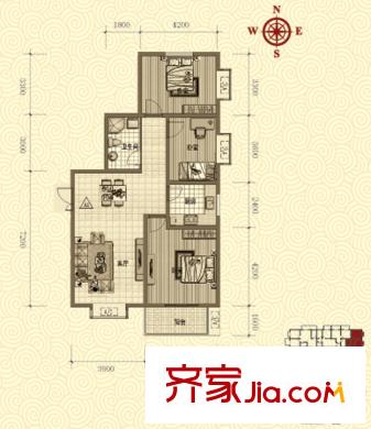 鴻瑞佳園戶型圖A1戶型 3室2廳1衛(wèi)1廚
