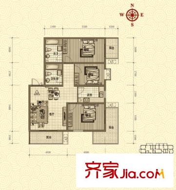 鴻瑞佳園戶型圖A9戶型 3室2廳2衛(wèi)1廚