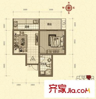 鴻瑞佳園戶型圖A2戶型 1室1廳1衛(wèi)1廚