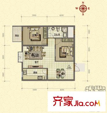 鴻瑞佳園戶型圖A5、A6戶型（南） 2室2廳1衛(wèi)1廚
