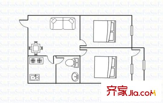 國師街糧食局宿舍 2室 戶型圖