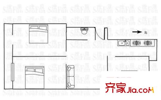 新城南街中行宿舍 2室 戶型圖