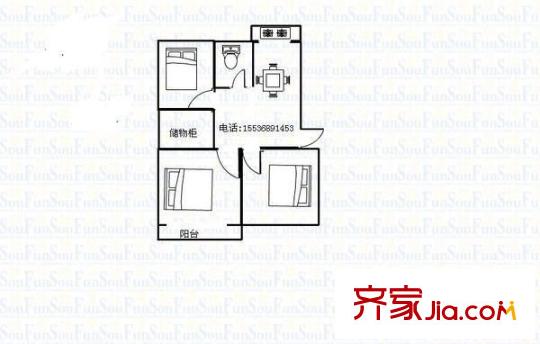 新城南街中行宿舍 2室 戶型圖
