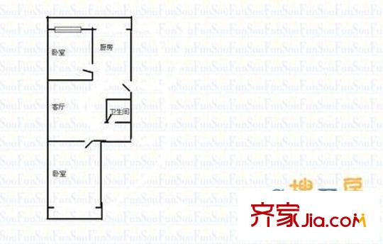 精營東二道巷交行宿舍戶型圖交行宿舍（精營東二道巷） 2室 戶型圖 2室1廳1衛(wèi)1廚