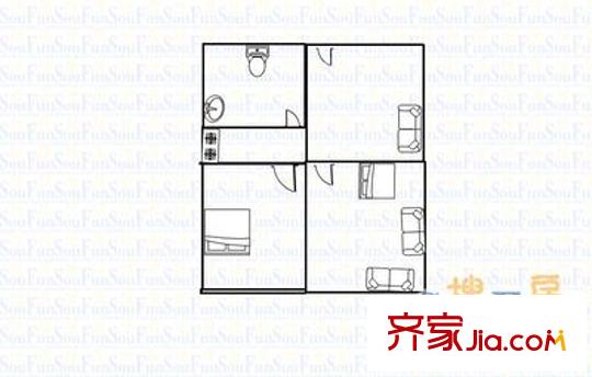 精營東二道巷交行宿舍戶型圖交行宿舍（精營東二道巷） 2室 戶型圖 2室1廳1衛(wèi)1廚
