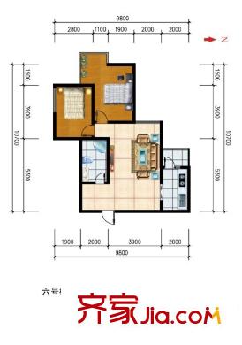格林花園戶型圖6#樓B戶型 2室2廳