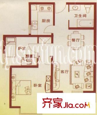 彩虹灣戶(hù)型圖3#-C 2室2廳1衛(wèi)1廚