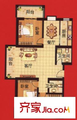 紫荊假日戶型圖7#樓A戶型 3室2廳2衛(wèi)1廚