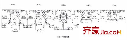 紫荊假日戶型圖二至十八層平面圖 