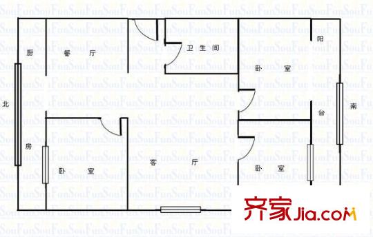 山西煤炭職業(yè)技術(shù)學(xué)院宿舍 3室 戶型圖
