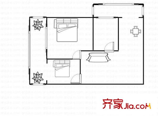 永定路鐵路小區(qū) 2室 戶型圖
