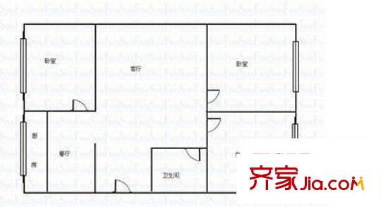 小北門稅務(wù)局宿舍 3室 戶型圖
