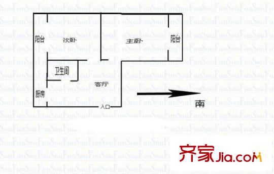 三營盤電建三公司宿舍 2室 戶型圖