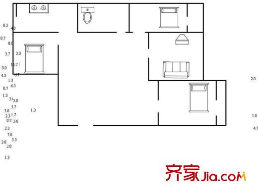 新礦院路農(nóng)行宿舍 3室 戶型圖