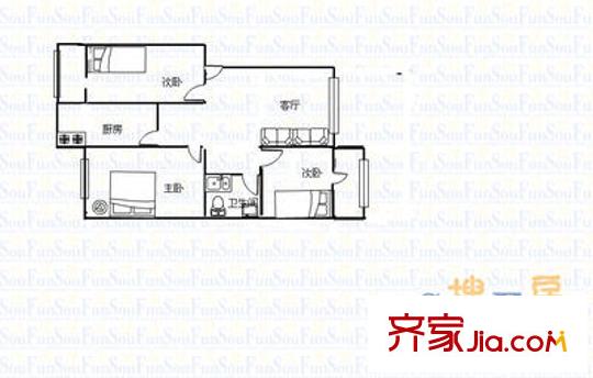 南內(nèi)環(huán)安裝公司宿舍 2室 戶型圖