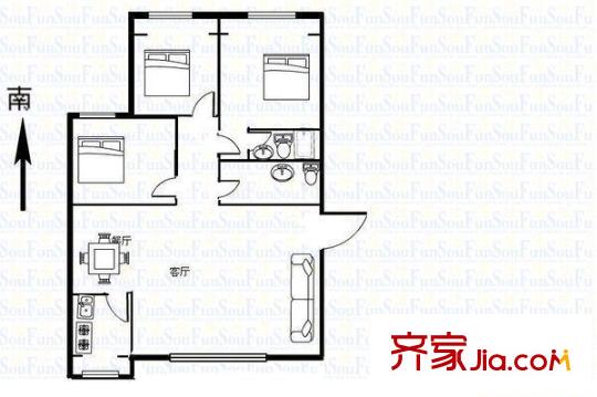 南內(nèi)環(huán)機床廠宿舍戶型圖600x600CADYKEKB 3室