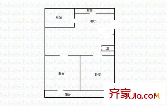 萬柏林區(qū)民政局宿舍 3室 戶型圖