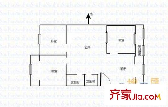 太原中藥廠宿舍戶型圖12343800 3室
