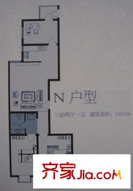 太行雅苑戶型圖N戶型 3室2廳1衛(wèi)1廚