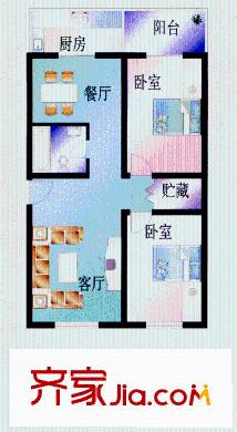 漪鑫雅園戶型圖2室2廳1衛(wèi)