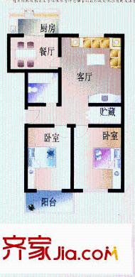 漪鑫雅園戶型圖2室2廳1衛(wèi)