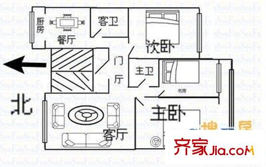 太原市園林局宿舍 3室 戶型圖