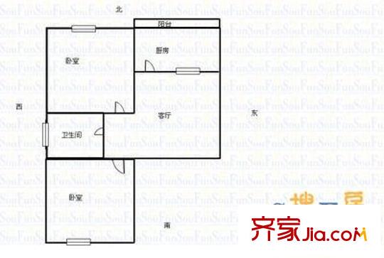 勝利街玻璃廠宿舍 2室 戶型圖