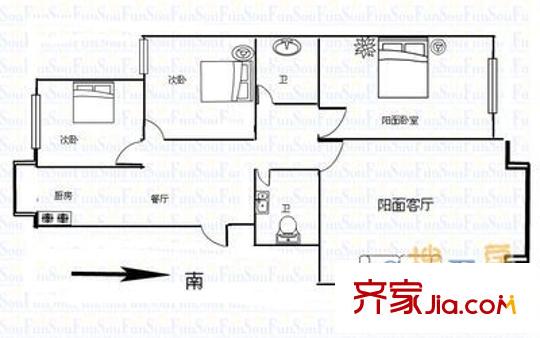 桃園北路市政府宿舍 3室 戶型圖