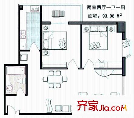 柳南商貿(mào)中心戶型圖2室2廳1衛(wèi)1廚