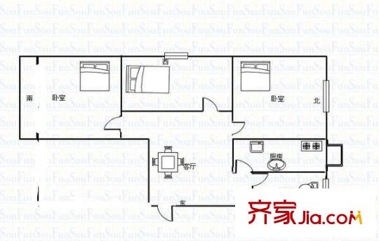 日化所宿舍 3室 戶型圖