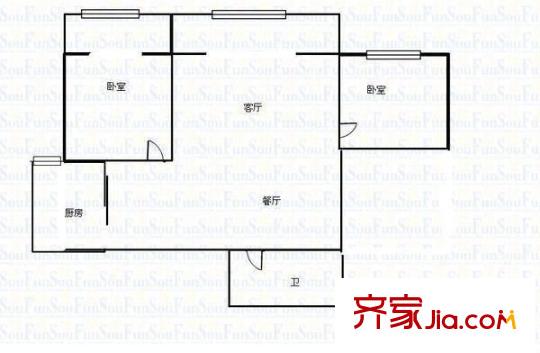 后王南街糧食局宿舍 2室 戶型圖