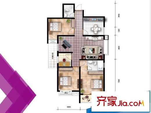 萬豪新天地戶型圖B2戶型 4室2廳2衛(wèi)1廚