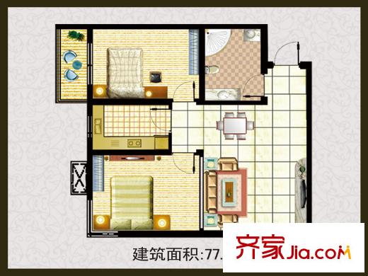 漢唐官邸戶型圖戶型圖-77-2211 2室2廳1衛(wèi)1廚