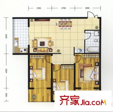 貴通潤園戶型圖c-B戶型 3室2廳1衛(wèi)1廚