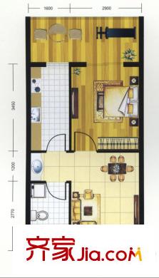 貴通潤園戶型圖c-E戶型 1室1廳1衛(wèi)1廚