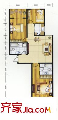 貴通潤園戶型圖c-D戶型 3室1廳2衛(wèi)1廚
