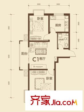 東唐花園戶型圖C1戶型 2室1廳1衛(wèi)1廚