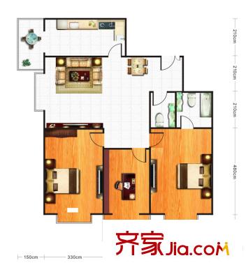 百合家園戶(hù)型圖B戶(hù)型 3室2廳2衛(wèi)1廚