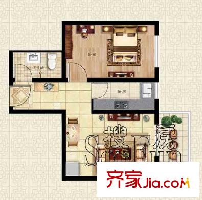 龍海方舟花園戶型圖6#3一室一廳一衛(wèi) 1室1廳1衛(wèi)1廚
