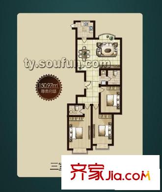 濱河27棟 3室 戶型圖