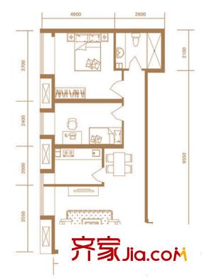 恒實城市廣場?新城市花園5-4-03-D3戶型 2室2廳1衛(wèi)1廚
