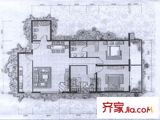 圣湖萬年花城戶型圖戶型3  3室2廳2衛(wèi)1廚