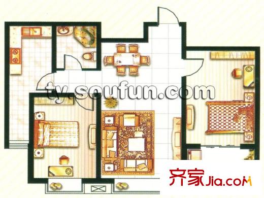 圣湖萬年花城戶型圖B戶型 2室2廳1衛(wèi)
