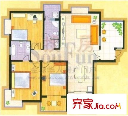 司法廳宿舍 3室 戶型圖