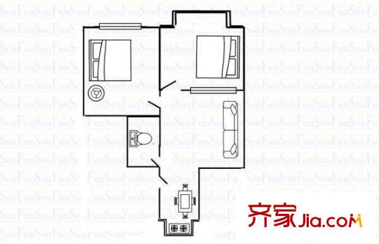 北河灣鐵路小區(qū) 2室 戶型圖
