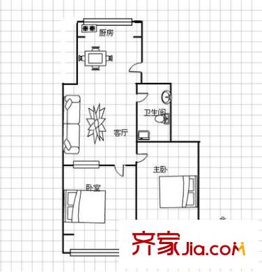 北河灣鐵路小區(qū) 2室 戶型圖