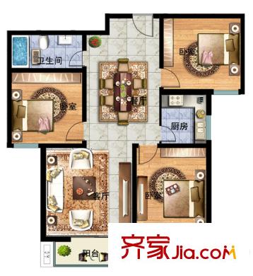 萬水瀾庭戶型圖f戶型 3室2廳1衛(wèi)1廚