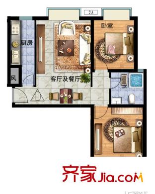萬水瀾庭戶型圖h戶型 2室2廳1衛(wèi)1廚