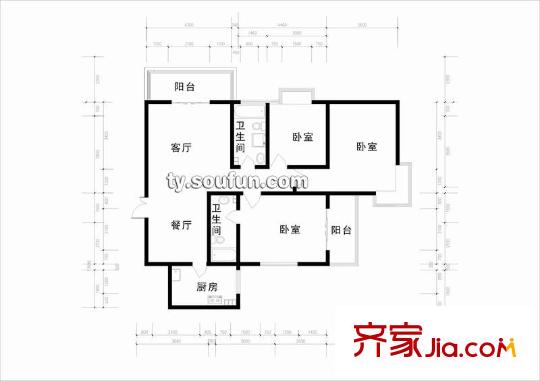 祥和名邸戶型圖戶型圖 3室2廳2衛(wèi)1廚
